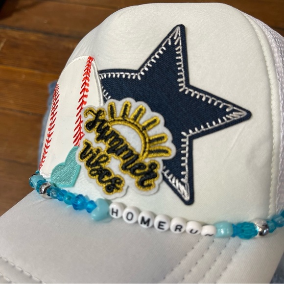 Baseball Themed White trucker  Cap with baseball - Picture 4 of 5